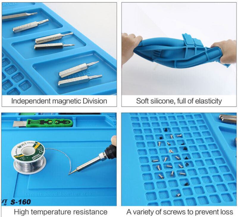 Heat-Resistant Silicone Soldering Mat with Screw Positioning and Accessory Slots 