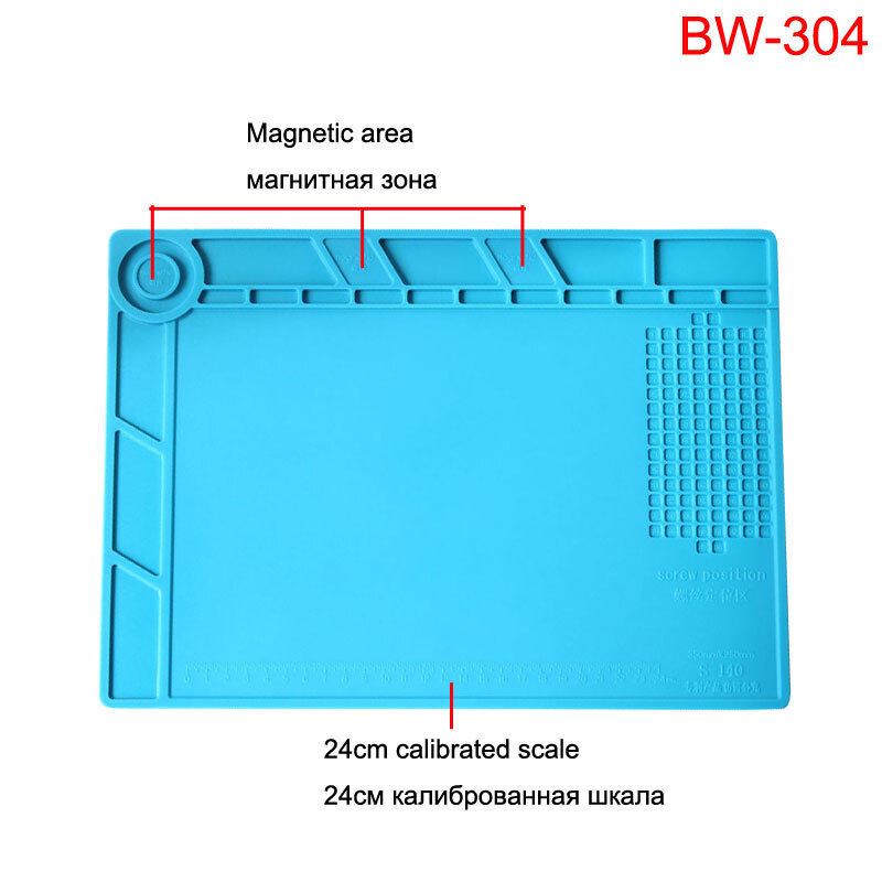 Heat-Resistant Silicone Soldering Mat with Screw Positioning and Accessory Slots 