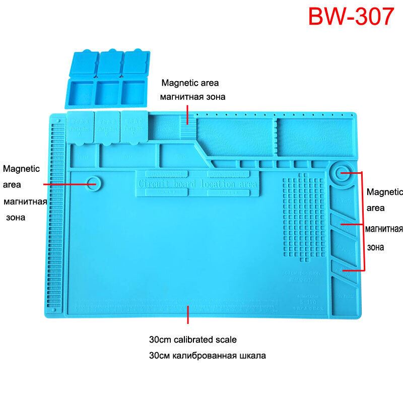 Heat-Resistant Silicone Soldering Mat with Screw Positioning and Accessory Slots 