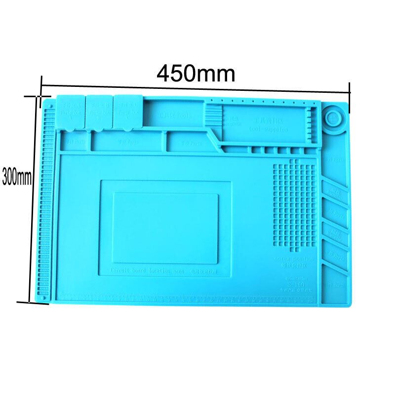 Heat-Resistant Silicone Soldering Mat with Screw Positioning and Accessory Slots 