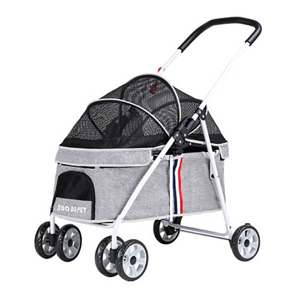 DODOPET Low Seat 4-Wheel Folding Dog Stroller (Grey) (Pet Weight: 20kg)-Dog-Maokid Story Pets Thing｜Hong Kong pet cat and dog supplies store: IATA pet airplane cage, pet trolley, cat climbing frame and cat tree