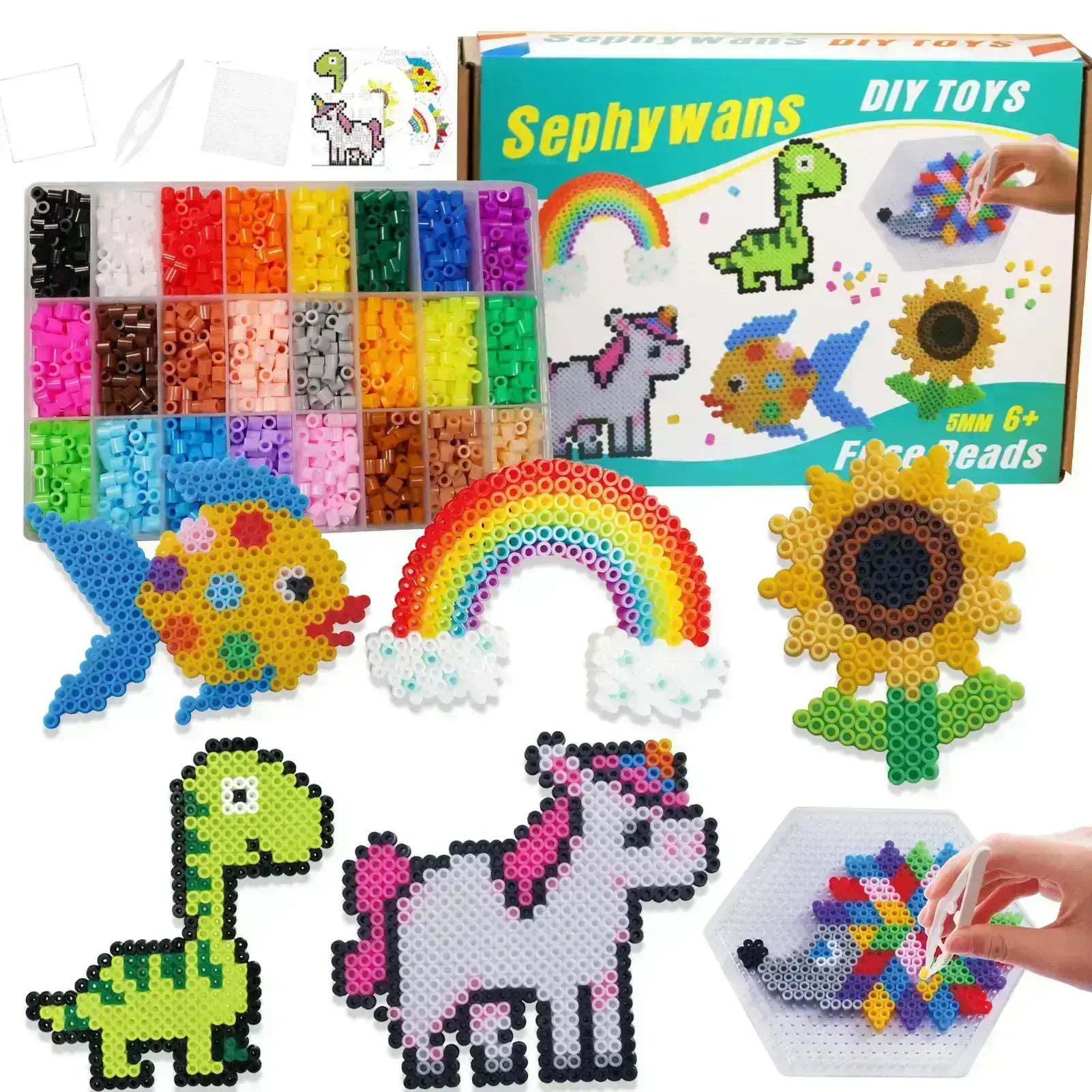 AUGSUN Fuse Beads Kit for Kids, 4600Pcs+ 24 Colors Crafting Melting Iron  Beads Set with 2 Pegboards, 15 Patterns, Ironing Paper & Wiggle Eyes