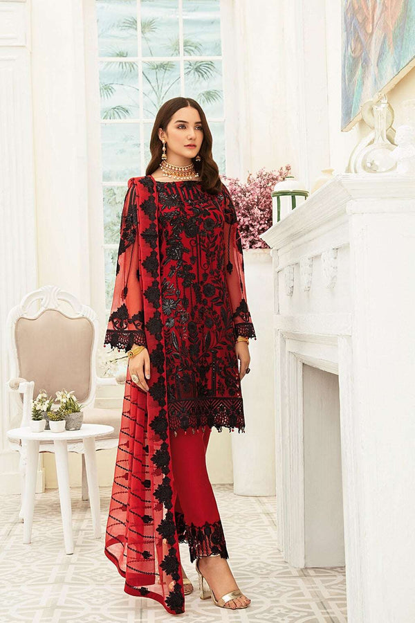 Embroidered Chiffon Party Wear Dress with Embroidered Silk Trouser (DZ15207)
