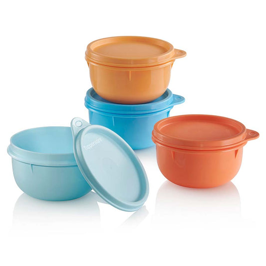 Tupperware Big Wonder Bowls Large Clear 3-cup Set of 4 w/Tokyo Blue Seals