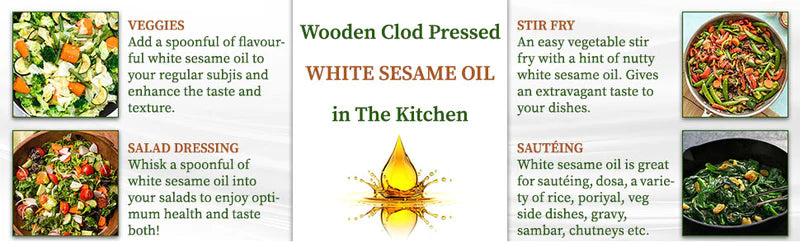 White Sesame Oil - Wooden Cold Pressed in the kitchen