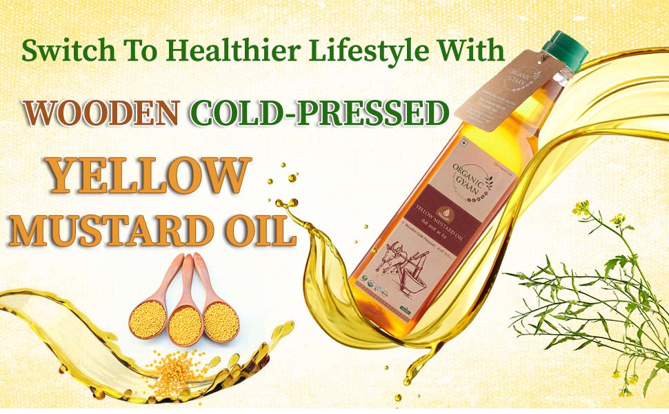healthier lifestyle with yellow mustard oil wooden cold Pressed