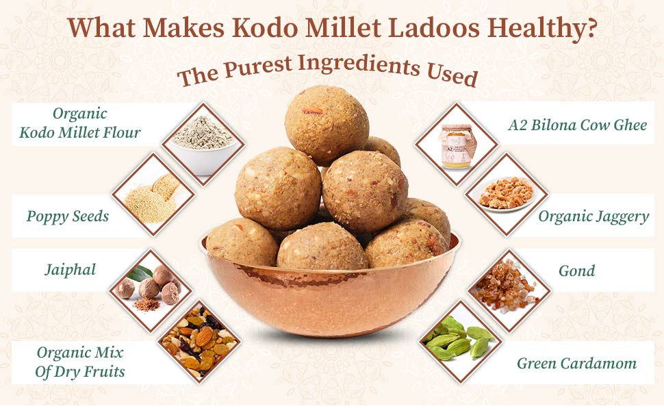 Pure ingredients used in kodo millet ladoo