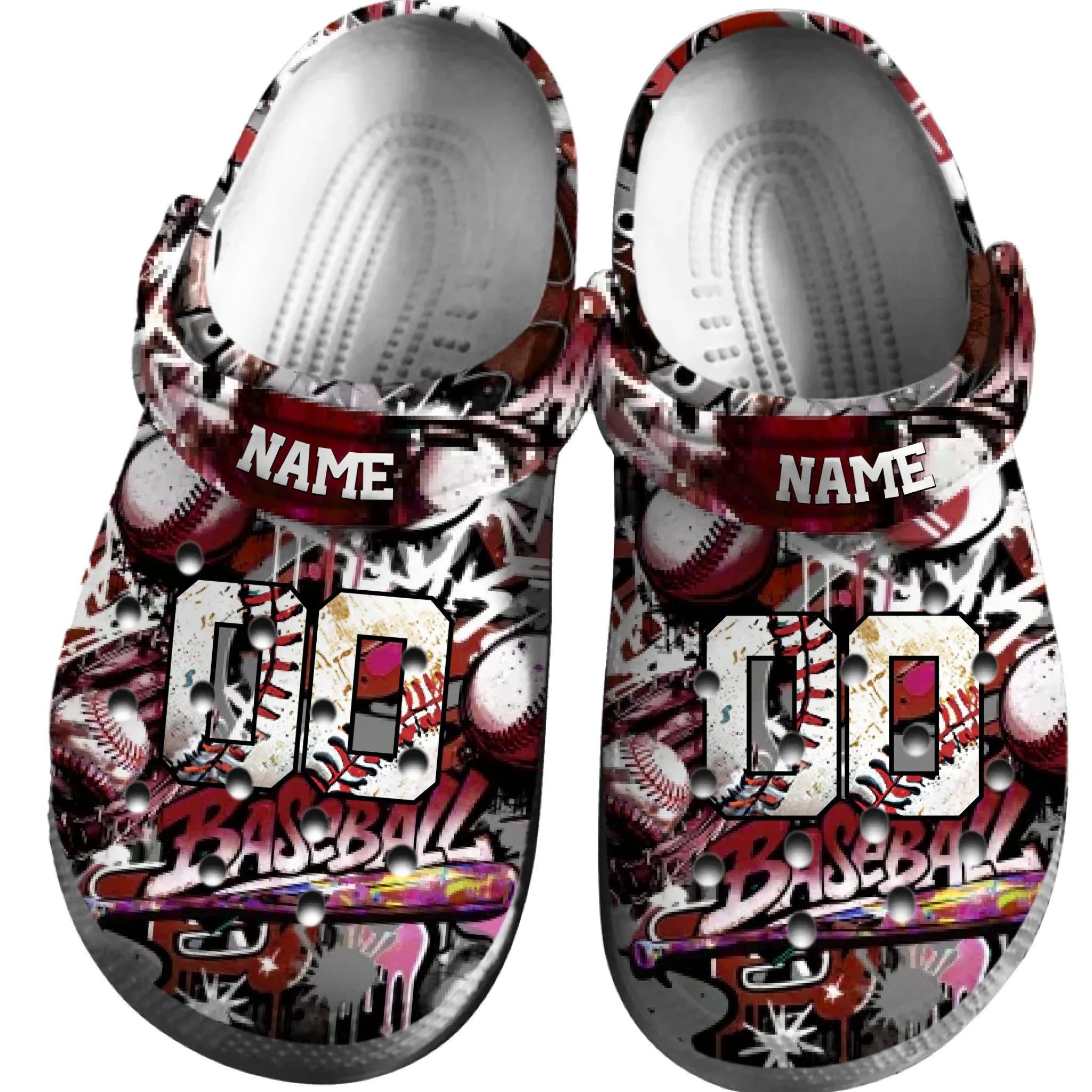 Red Graffiti Baseball Clogs 01