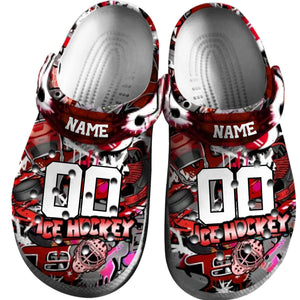 Red Graffiti Ice Hockey Clogs 01 - Baller Crown