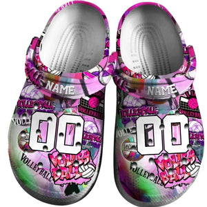 Purple Pink Graffiti Volleyball Clogs 01 - Baller Crown