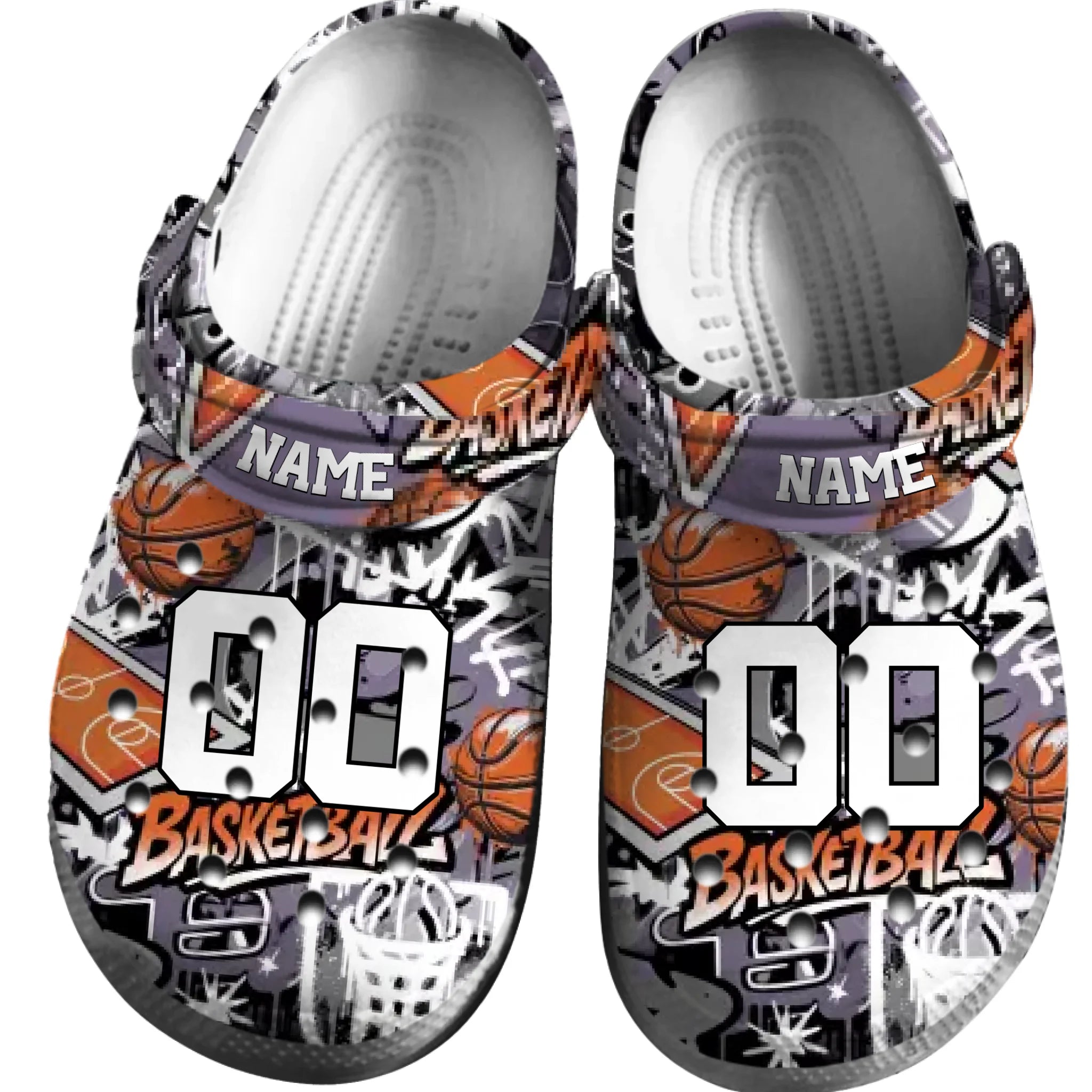 Purple Graffiti Basketball Clogs 01