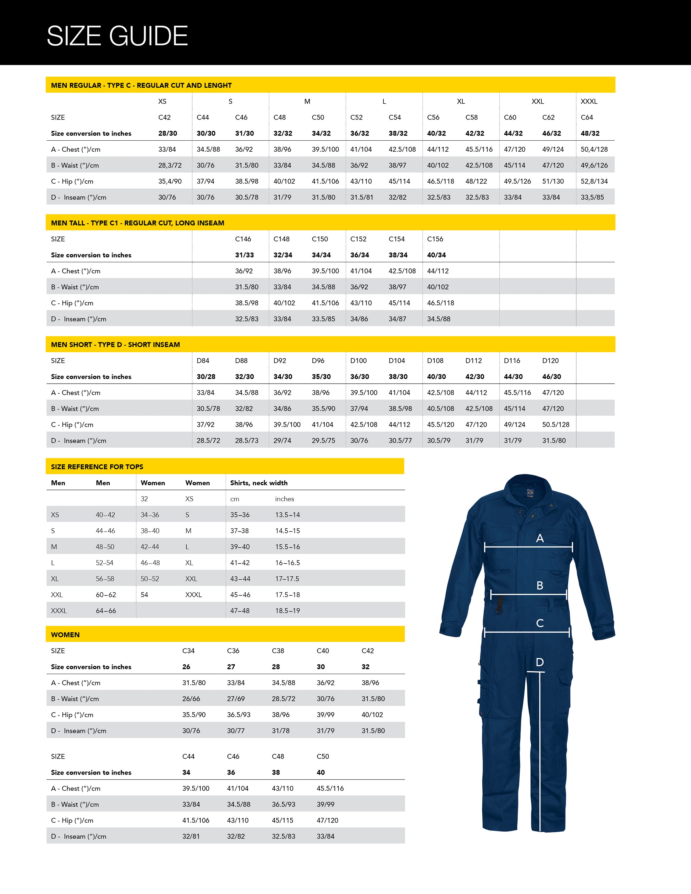 Size Guide – ProJob-Workwear