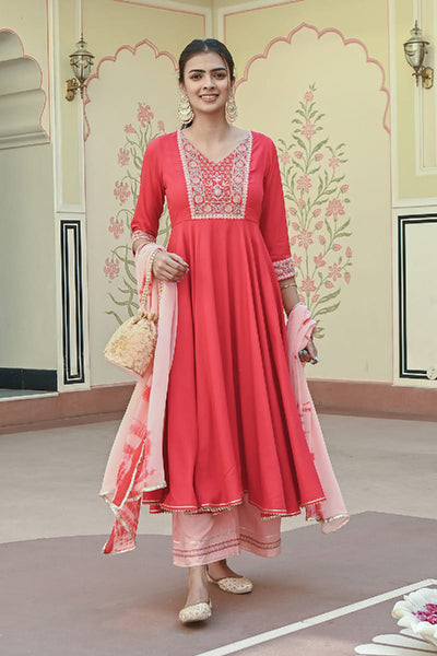 Embroidered Flared Kurta with Pant & Dupatta