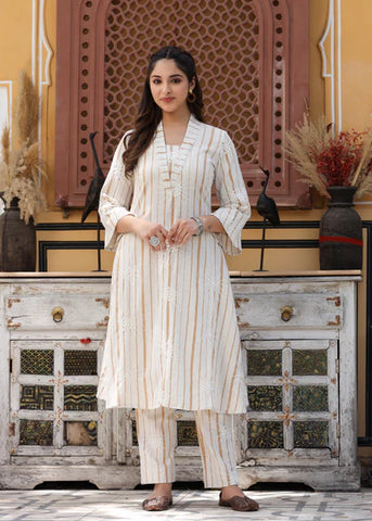 Raina Beige Yarn Dyed Embroidered Co-ord Set