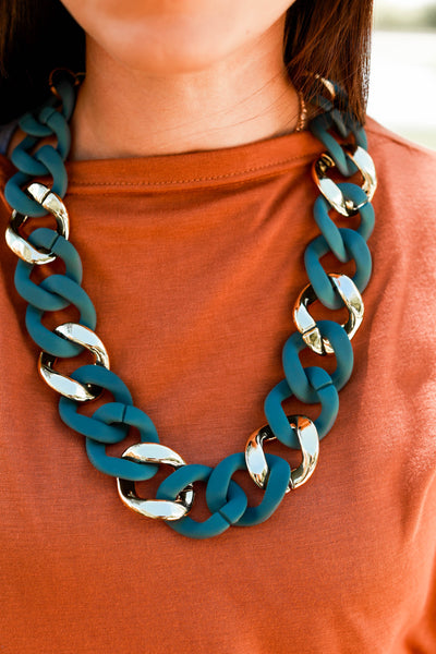 Flirt Alert teal and gold chain necklace