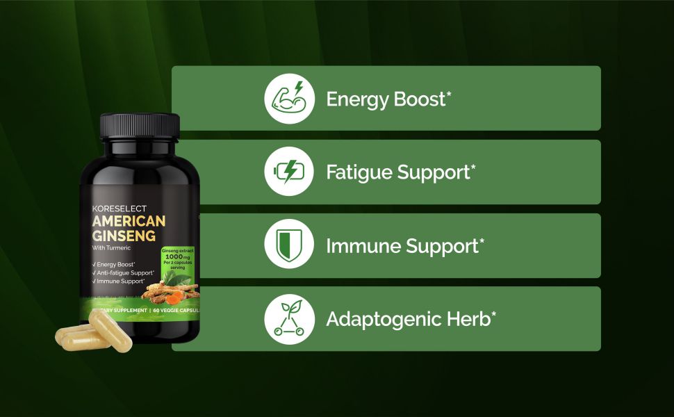 American Ginseng Energy Boost Capsules with Tumeric - Koreselect
