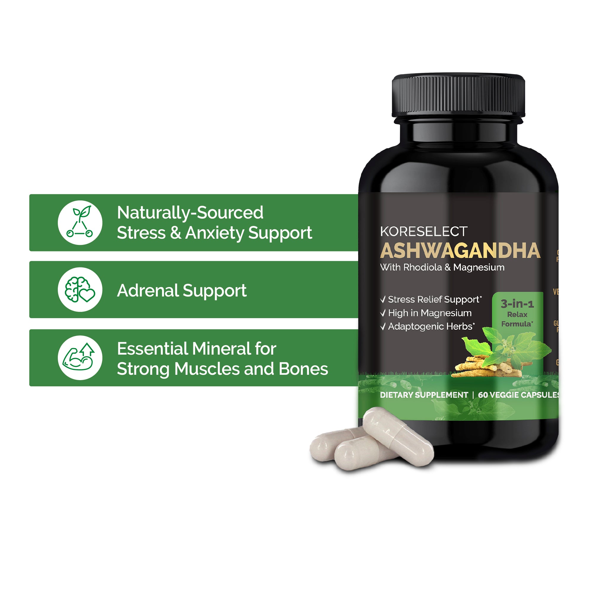 Ashwagandha Stress Support Capsules With Rhodiola & Magnesium