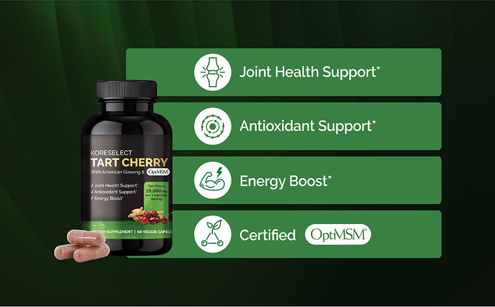 Tart Cherry Capsules MSM Joint Support Supplement with American Ginseng KORESELECT