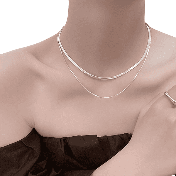 Encadenar altavoz casamentero Collar de cadena doble diferenciada de acero bañado plata – Producto SOLIDO