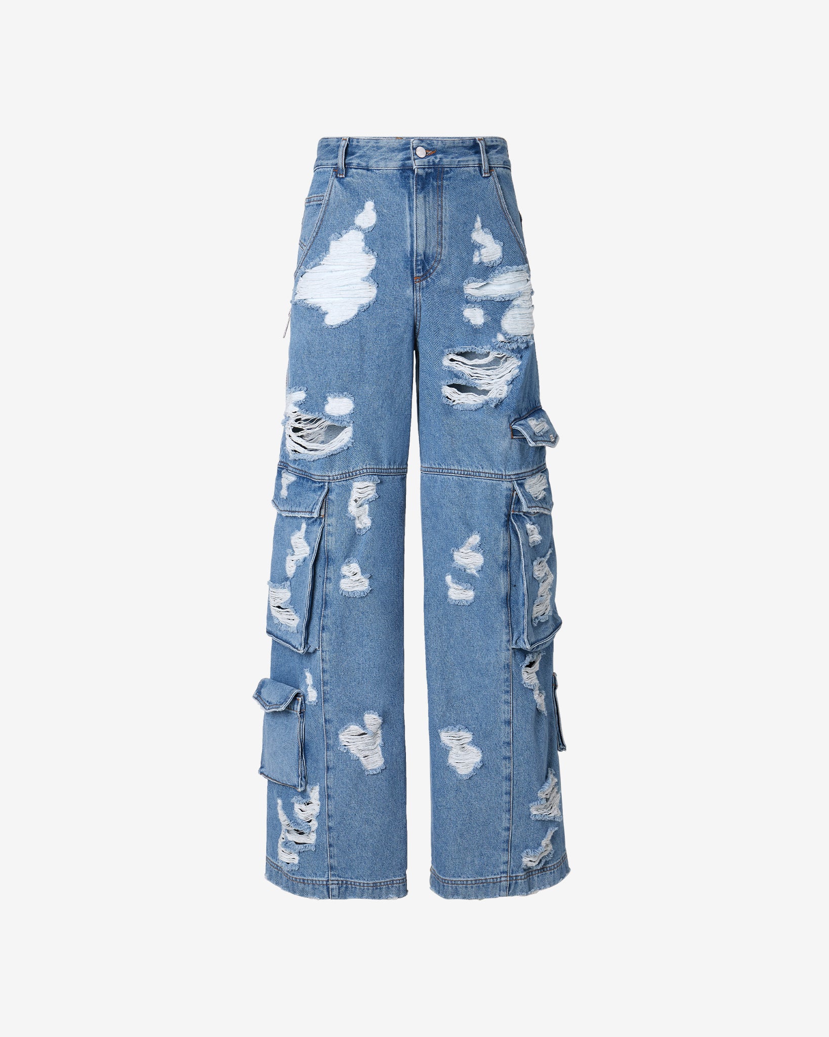 Ripped Ultracargo Denim Trousers : Men Trousers New Light Blue | GCDS