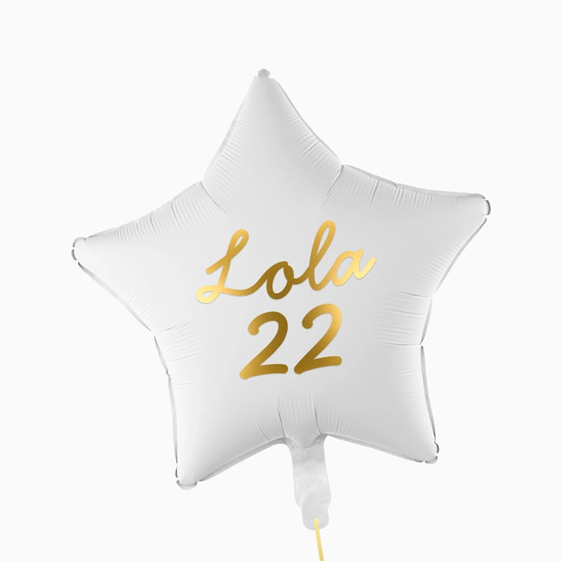 Globo Foil Estrella Oro Rosa Personalizado Nombre y Edad Vinilo Blanco