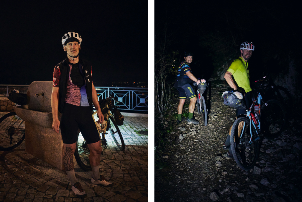 Night bike riders during Italy Divide race