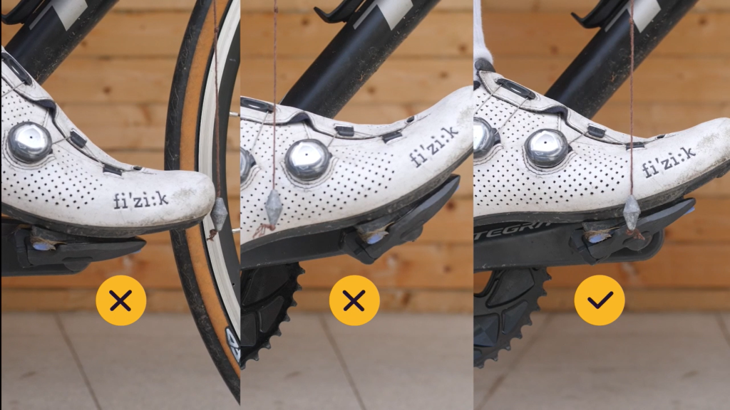 Fore-aft position for bike seat using the plumb line