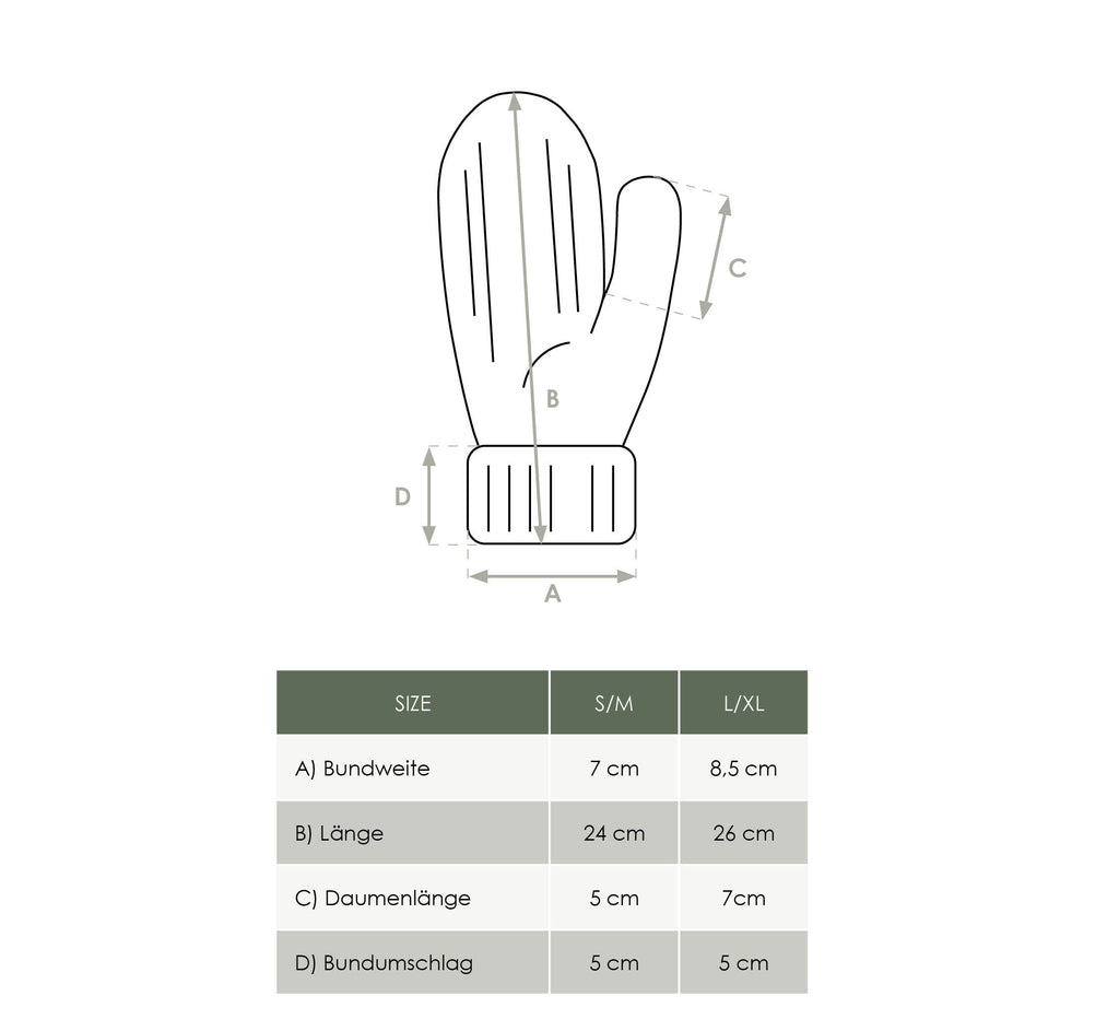 FUXBAU Größentabelle Strick Fäustlinge