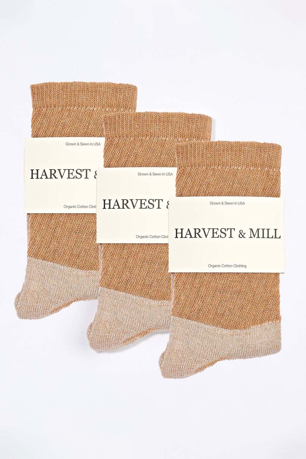 Men's 3 Pack Organic Cotton Socks Brown Crew