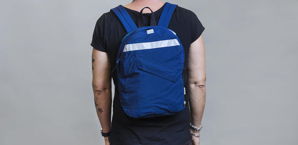 A collaboration backpack with Globe Hope from drivers' old work jackets.