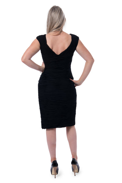 Marceline black ruched material knee length dress