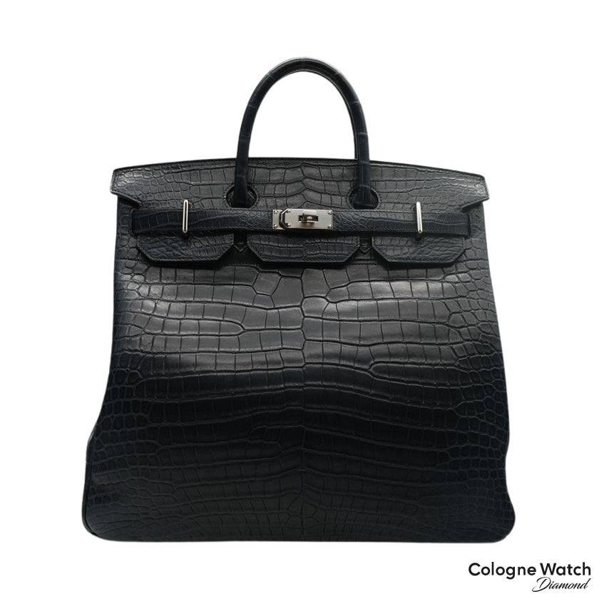 image of Hermès Hac 40 in crocodile Leather with Palladium fittings in Dark Blue