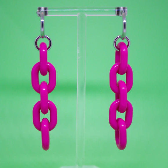 Fuchsia Purple Acrylic Chain Earrings