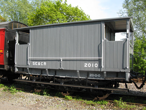  South Eastern & Chatham Railway 6-wheel brake van 2010 at Wittersham Road station, Kent & East Sussex Railway.