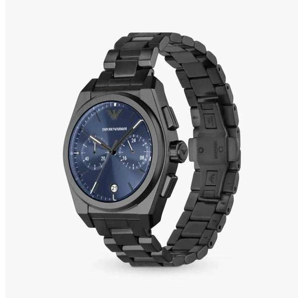 Chronograph Armani Dial Strap Watch Blue Men\'s Leather Emporio AR11451