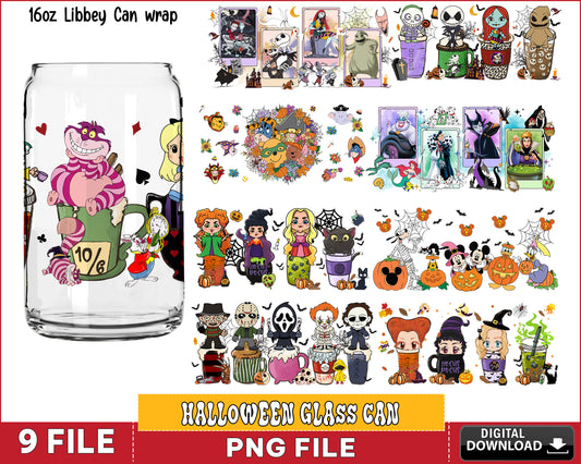 Horror Cartoon 16 Oz Libbey Glass Can Wrap Png Bundle, Halloween