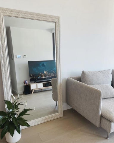  modern entryway mirror in distressed beige