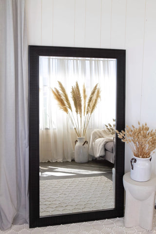 modern entryway black braided mirror