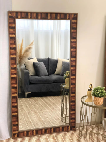 mosaic entryway dark wood mirror