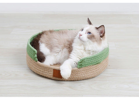 japanese hand made cat bed with soft material and green tone