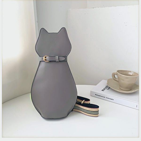gray color crossbody bag for cat lady in cat design