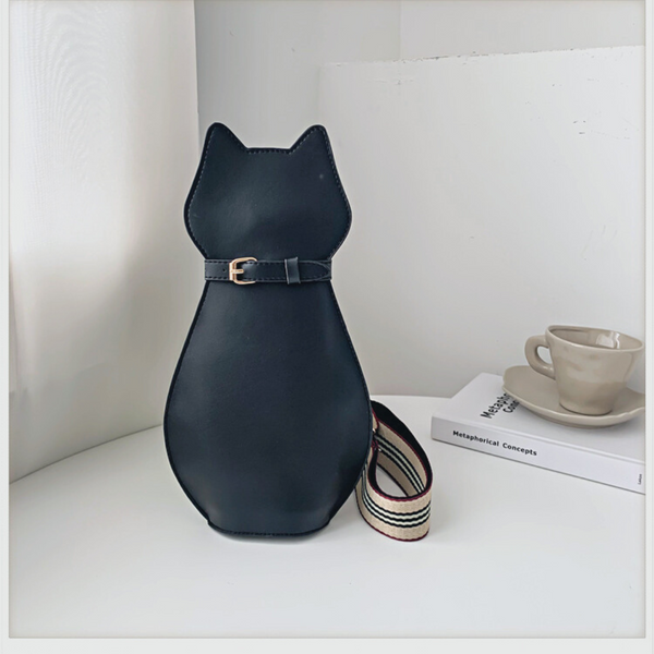 cat design soft leather crossbody bag black color