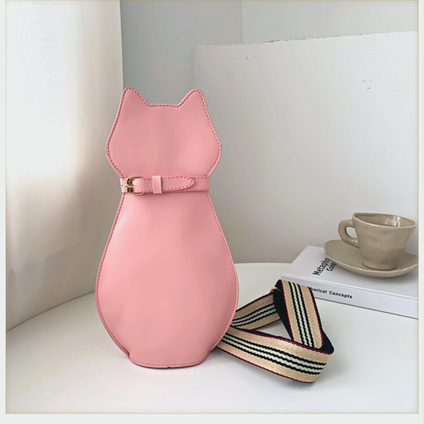 pink vegan leather crossbody bag for cat lady