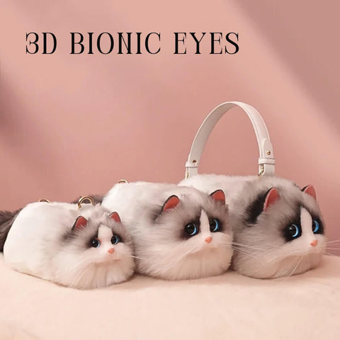 realistic look cat shape handbag in ragdoll breed that has bionic eyes