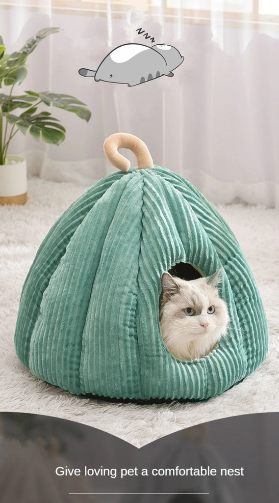 green pumpkin cozy cat bed warm keeping for winter