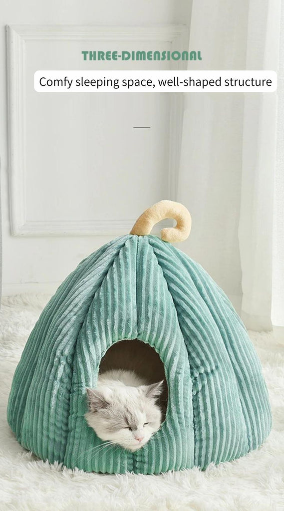 warm and calming cat bed in green color