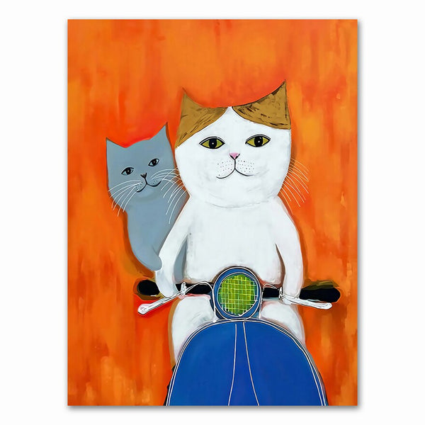 cyclist cat and friend cat canvas printing art