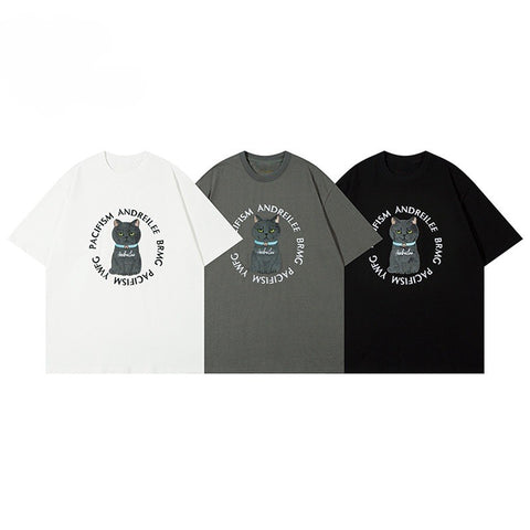 streetwear style cat t shirt in white, gray and black color