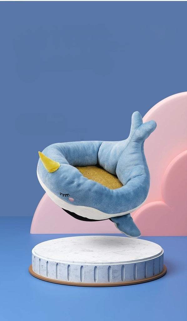 adorable narwhal whale cat sleeping bed