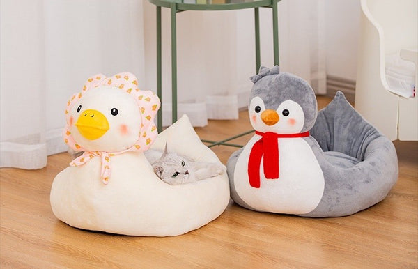 duck and penguin shape unique cat beds from meowgicians